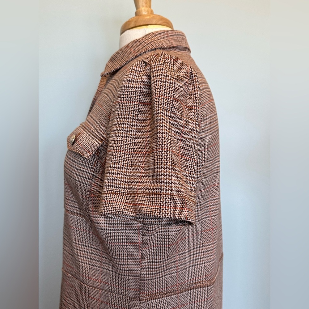 Loft Plaid Collared Mini shift dress front button browns short sleeve size 6 - Picture 9 of 16